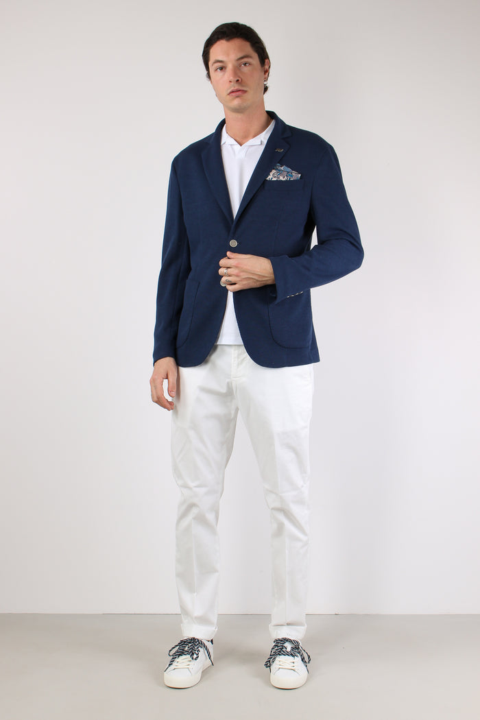 Giacca Punto Maglia Bottoni Oro Blu-3