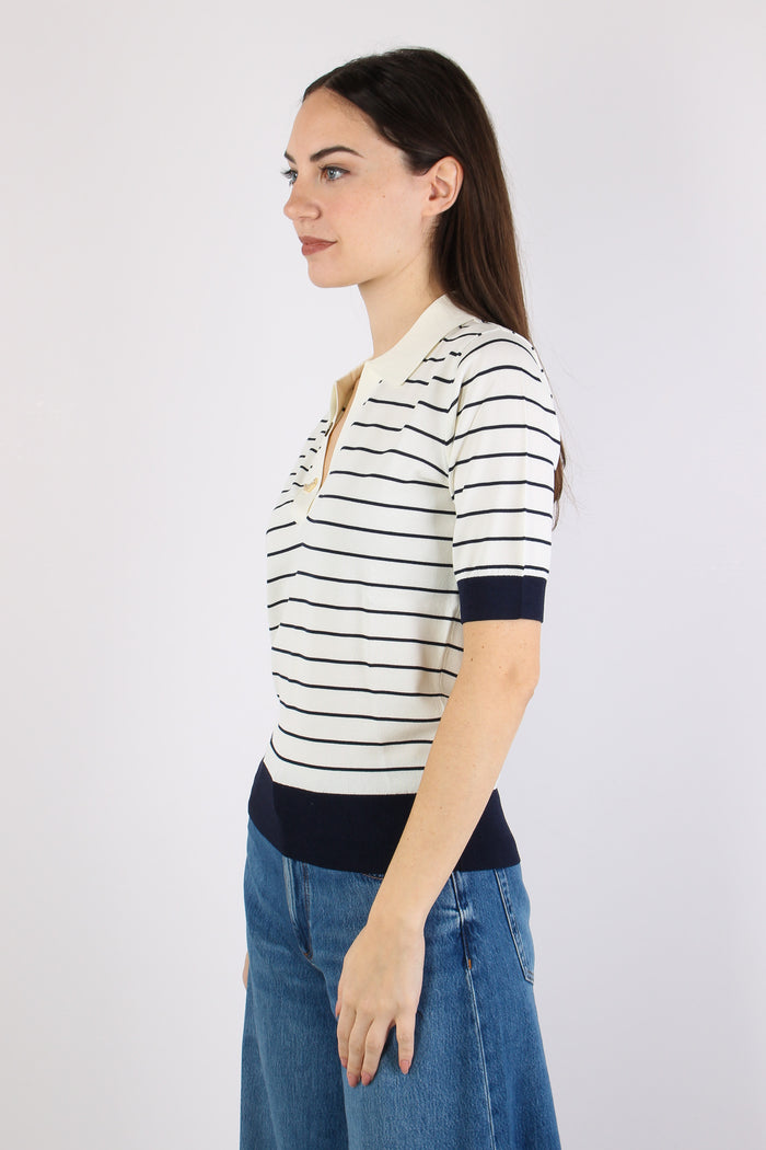 Polo Manica Corta  Riga White/blue-3