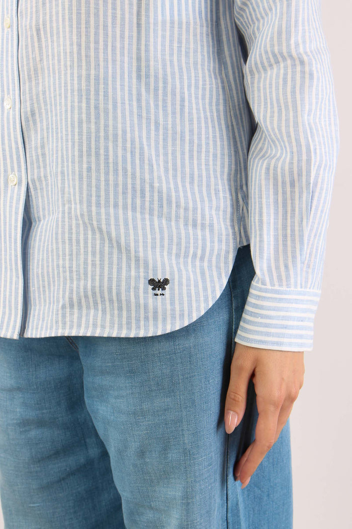Giurato Camicia Lino Riga Off White-8