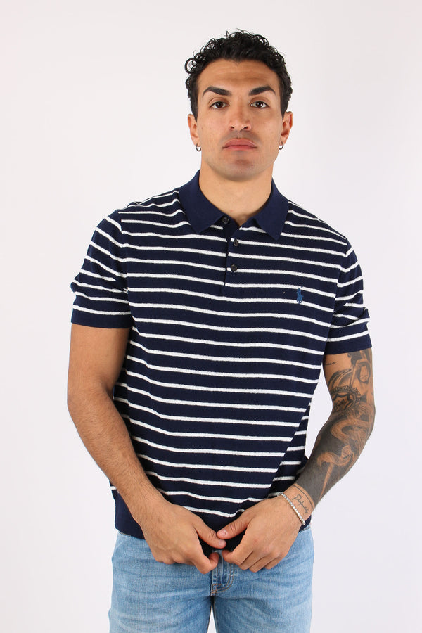 Polo Bottoni Riga In Maglia Navy/white-2