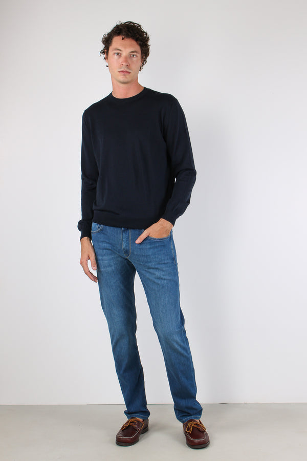 Maglia Girocollo Cotone Seta Blu-2