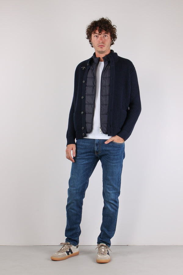 Cardigan Punto Nocciola Gancio Blu Navy