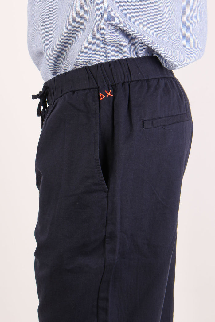 Pantalone Lino Elastico Navy Blue-6