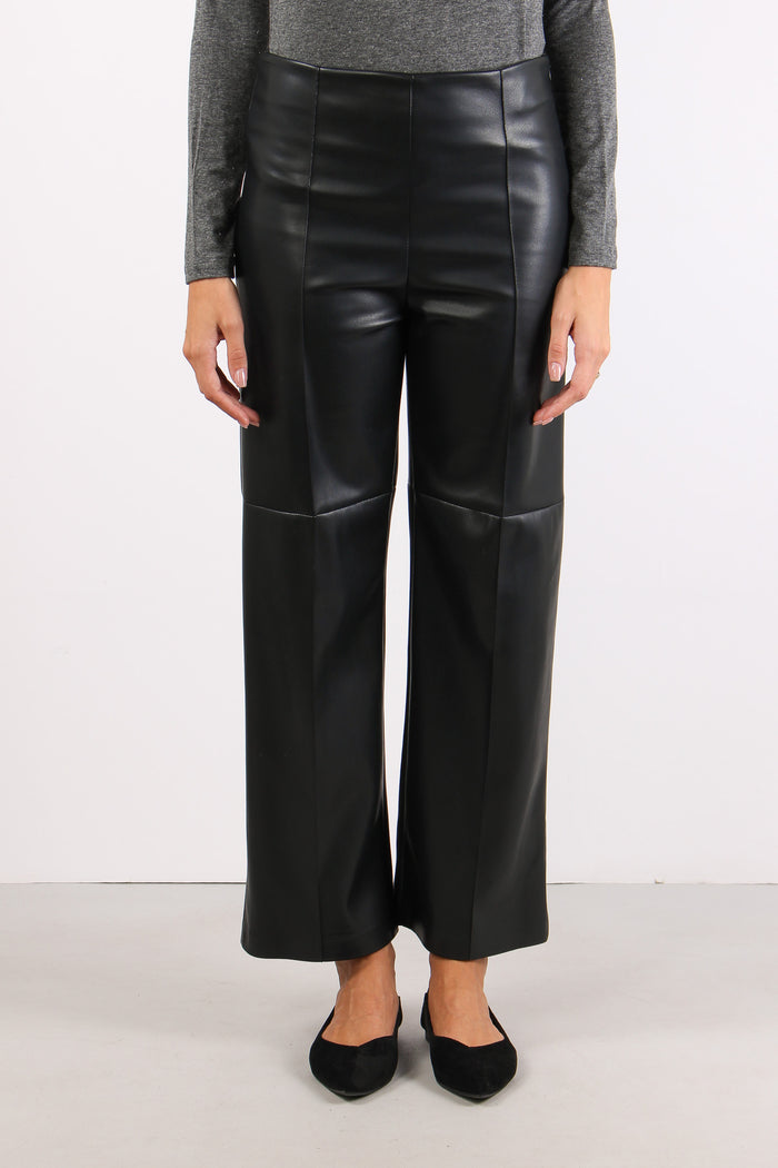 Pantalone Ecopelle Cuciture Nero-2