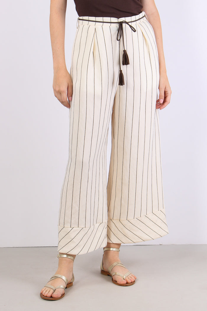 Pantalone Cropped Gessato Panna/moro-2
