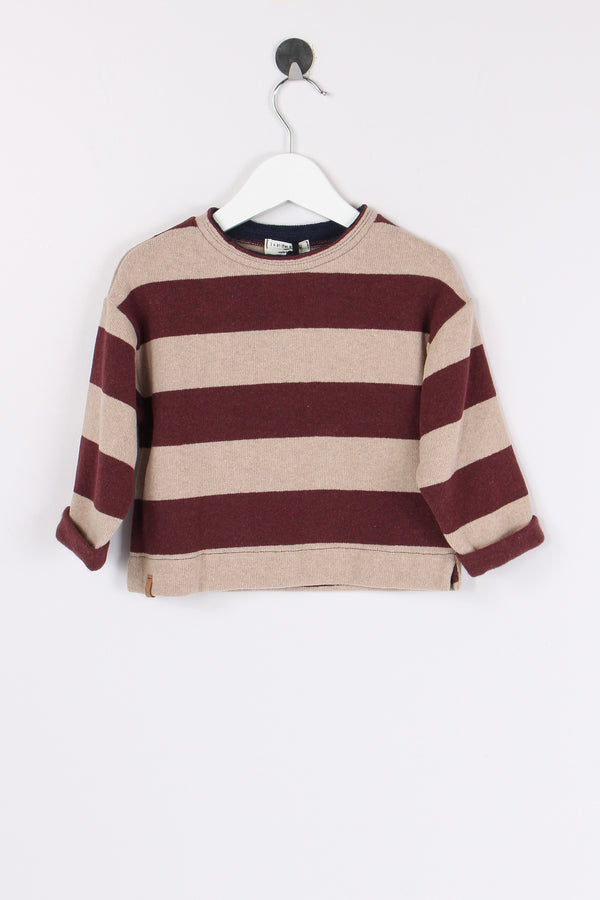 Maglia Riga Caldo Cotone Melanzana/beige