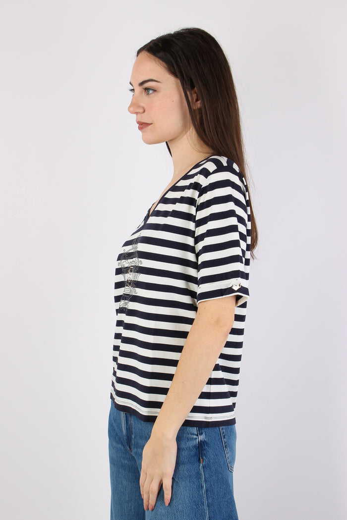 T-shirt Riga Scollo V White/blue-4