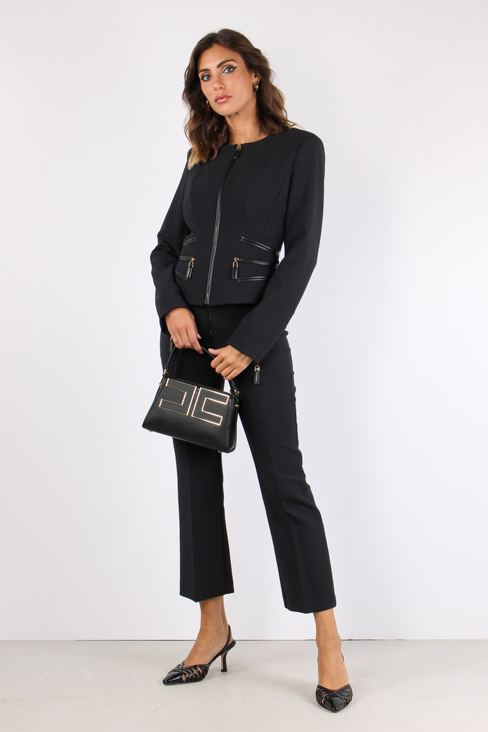 Giacca Zip Inserti Ecopelle Nero