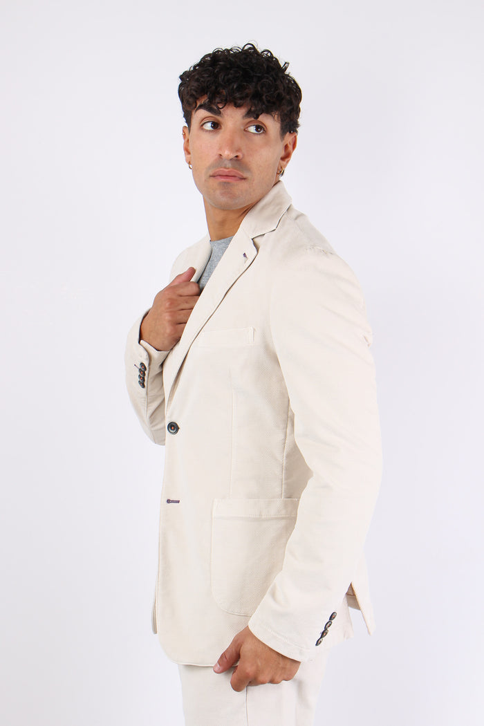 Giacca Velluto Liscio Panna-7