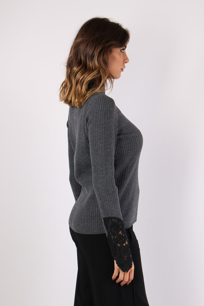 Samoa Maglia Inserto Pizzo Grigio/azul-7