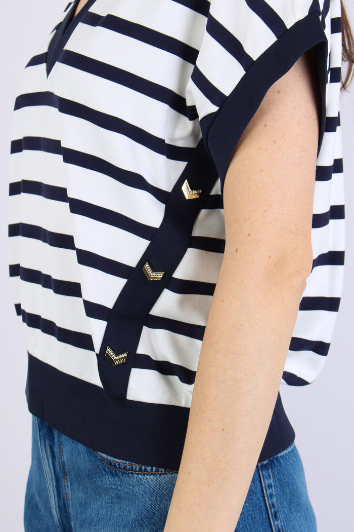 Maglia Smanicata Riga White/blue-8