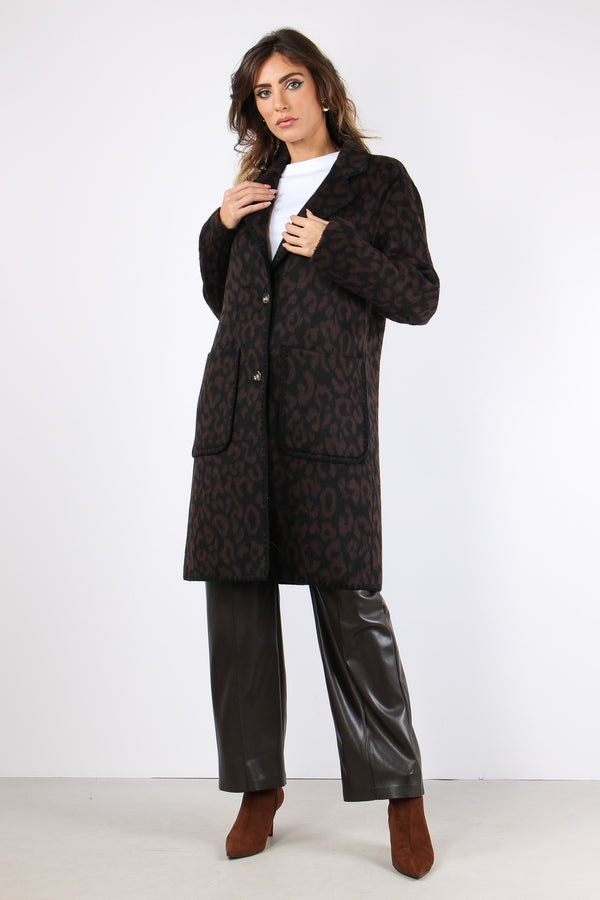 Cappotto Monopetto Over Leopard