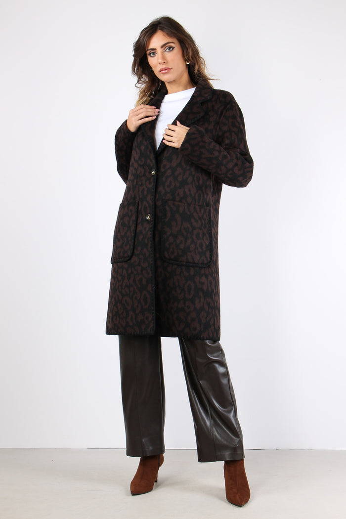 Cappotto Monopetto Over Leopard