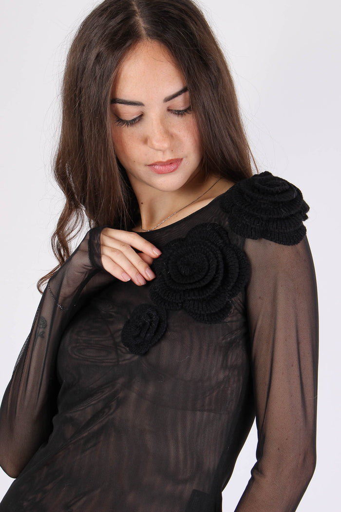 T-shirt Tulle Applicazione Ros Black/black-3