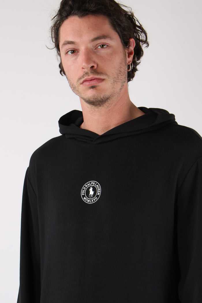 Felpa Cappuccio Logo Centrale Polo Black-8