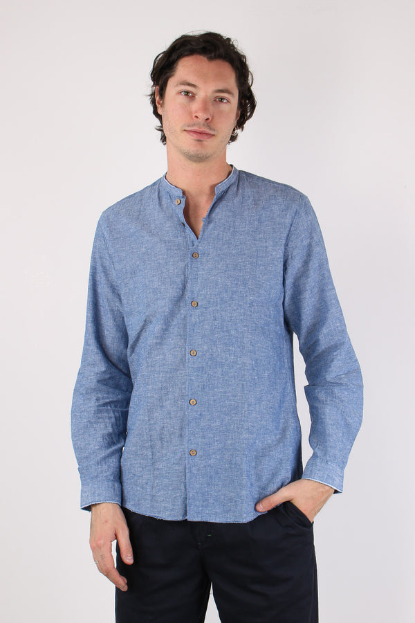Camicia Lino Coreana Blu
