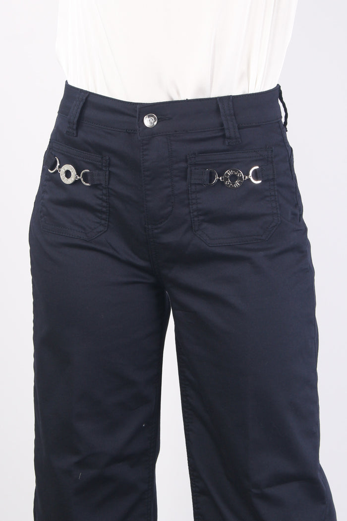Pantalone Cropped Fibbia Tasca Blu Navy-9