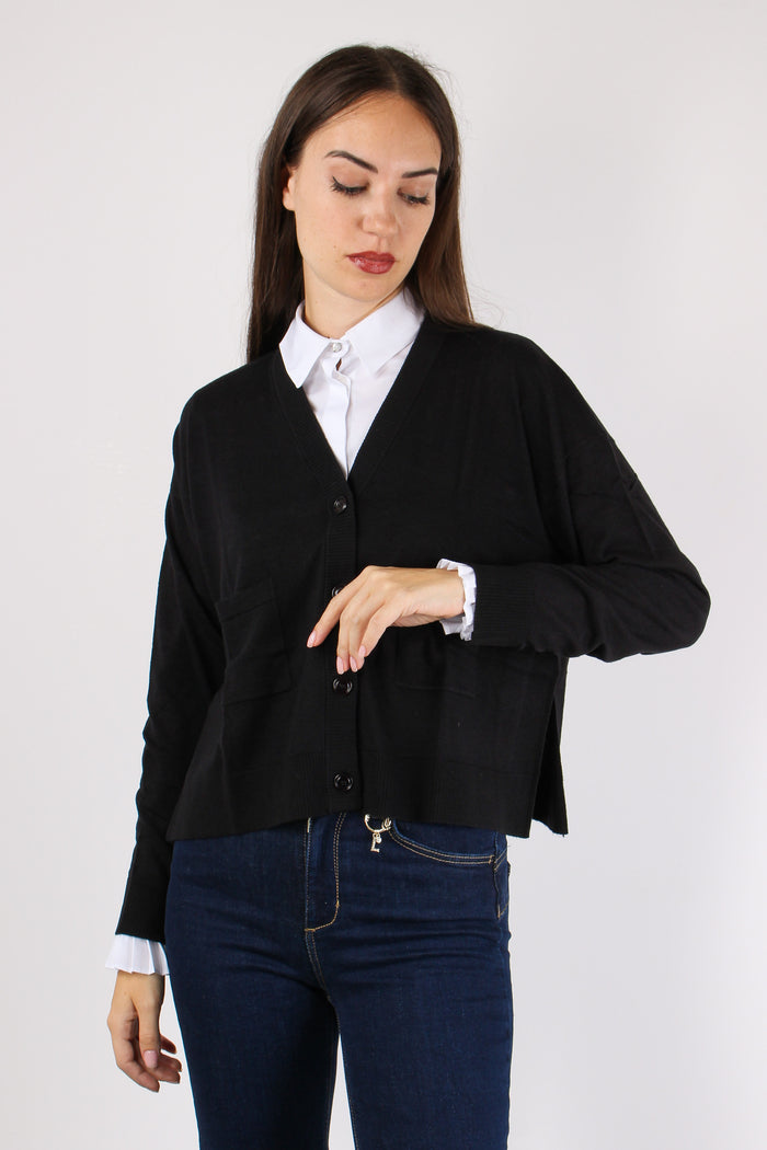 Cardigan Over Viscosa Lana Nero-9