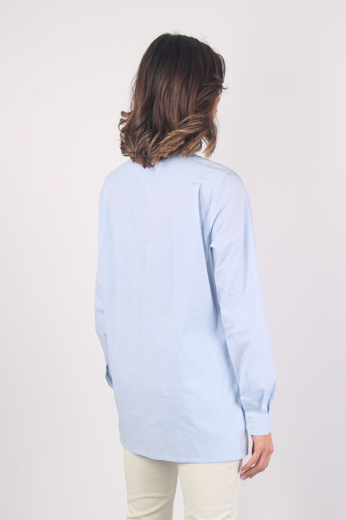Camicia Cotone Scollo V Riga Bianco/azzurro-5