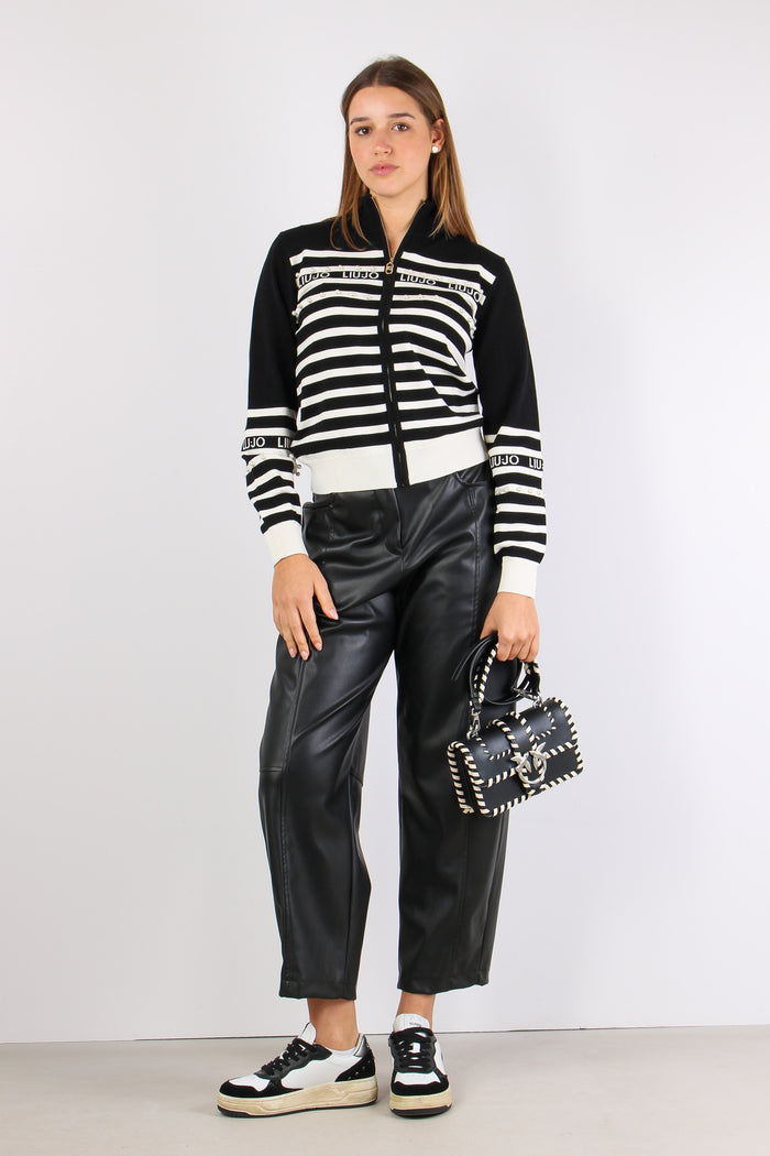Maglia Zip Riga Inserto Perle Nero/bianco-6