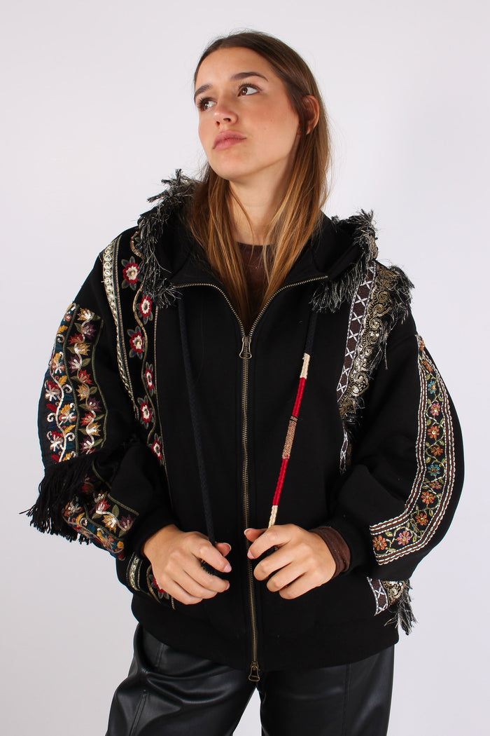 Felpa Zip Passamanneria Intern Nero-2