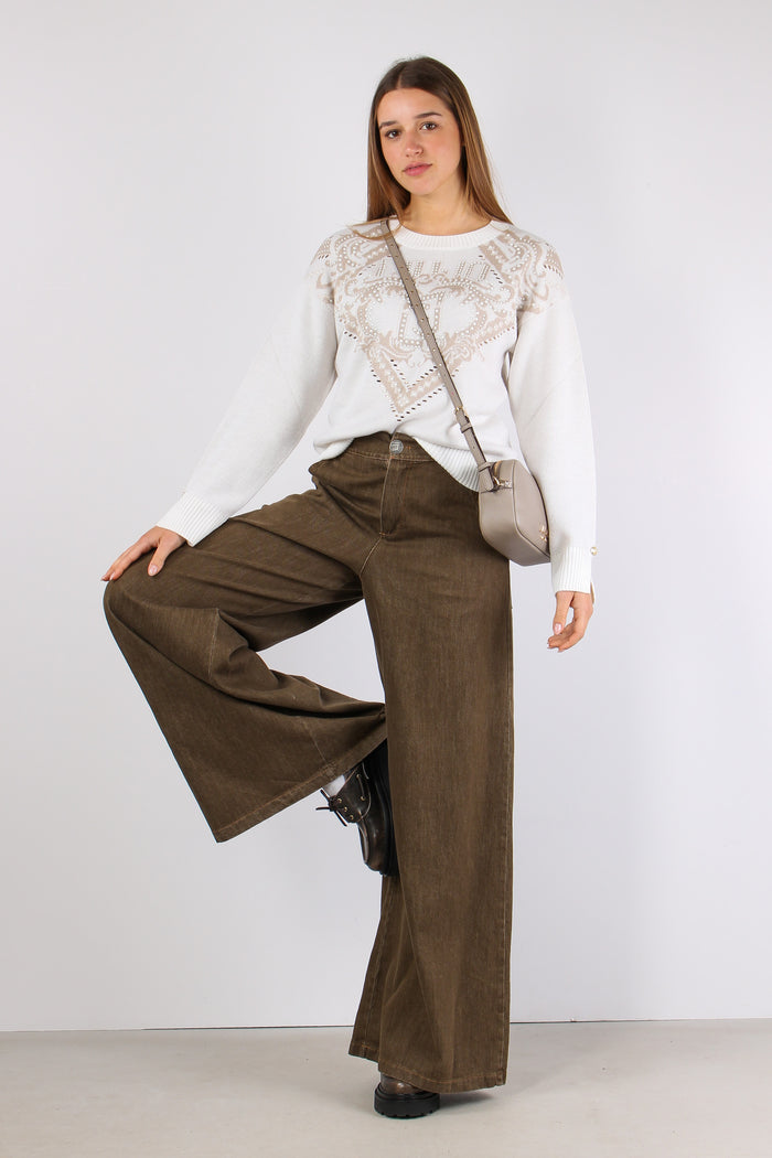 Maglia Inserto Perle Logo Bianco Latte-7