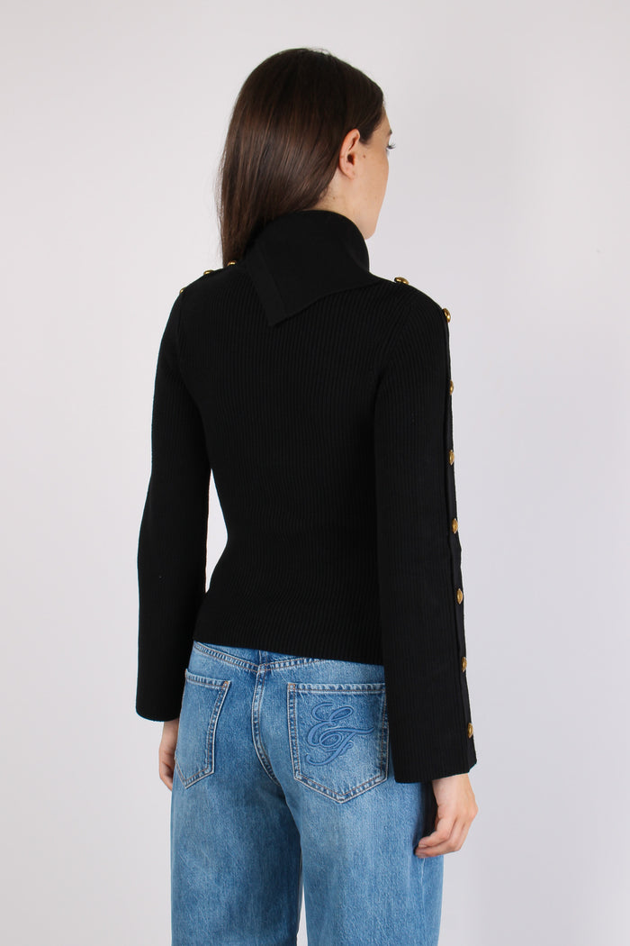 Maglia Bottoni Manica Nero-4