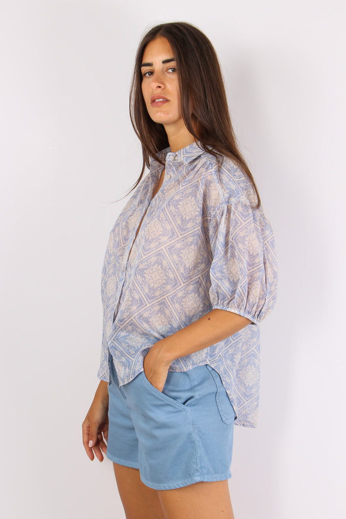 Camicia Manica Sbuffo Azzurro-3