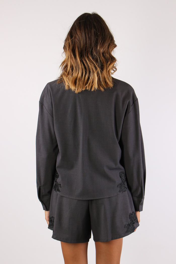 Camicia Crop  Inserto Macrame Antracite-4