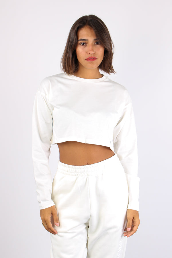 T-shirt Crop Cotone Off White-2