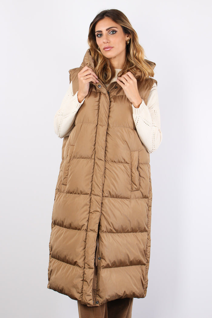 Zimino Gilet Lungo Bottoni Nocciola-4