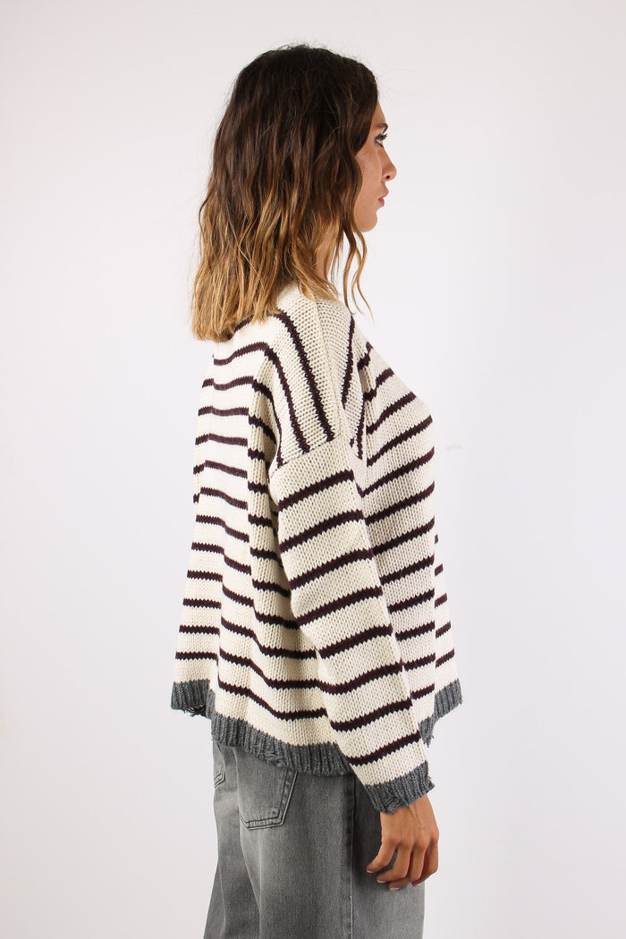 Maglia Girocollo Riga Panna/bordeaux-6