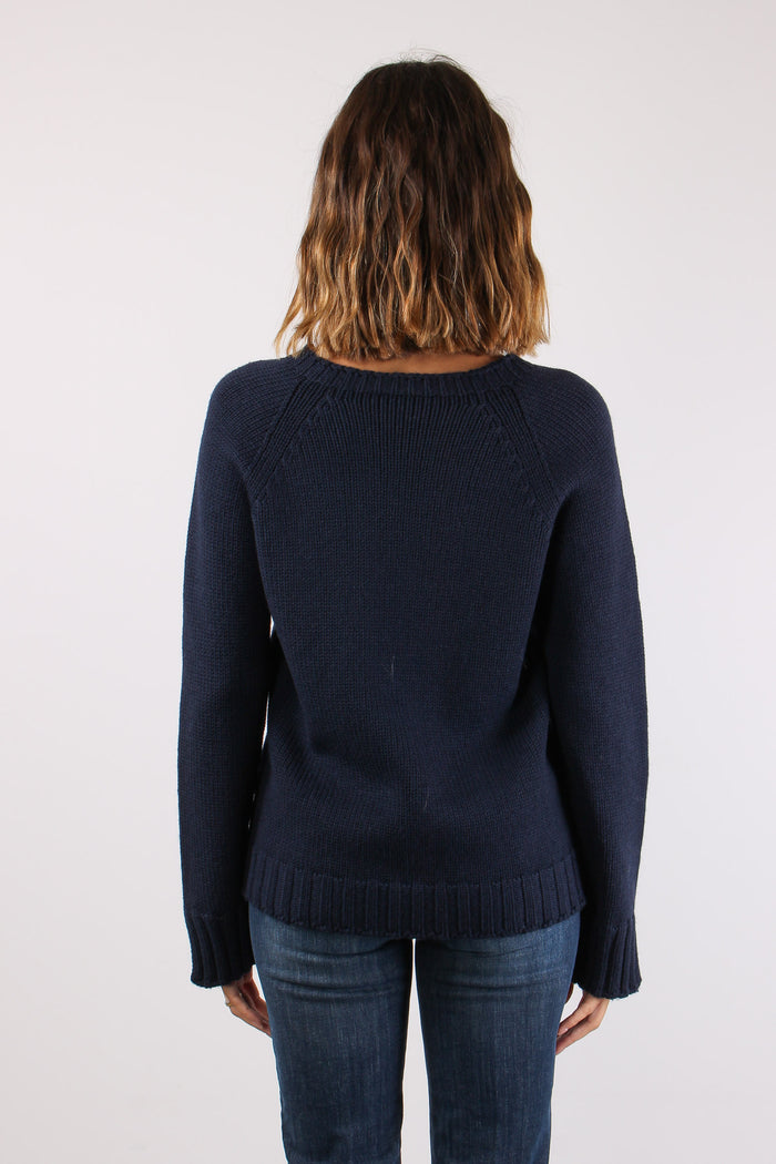 Maglia Treccia Manica 100%lana Blu-4