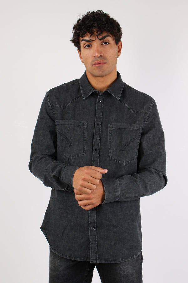 Camicia Denim Slim Nero-2