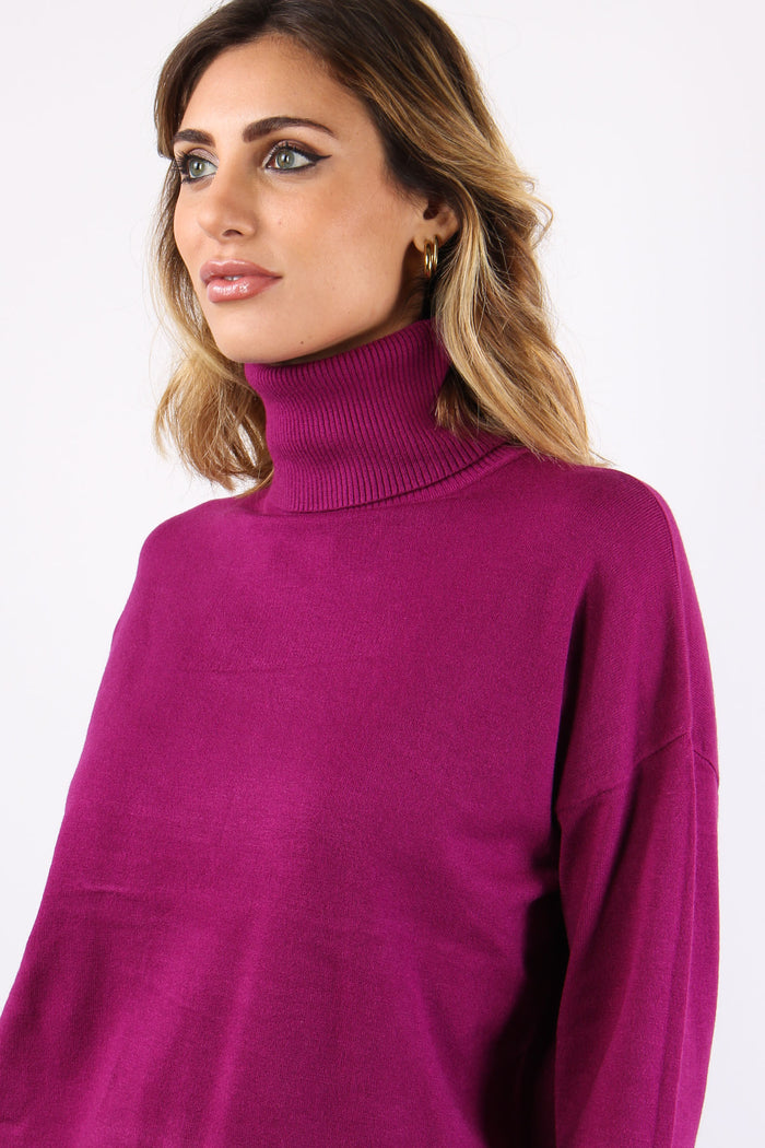 Maglia Over Collo Alto Magenta-6