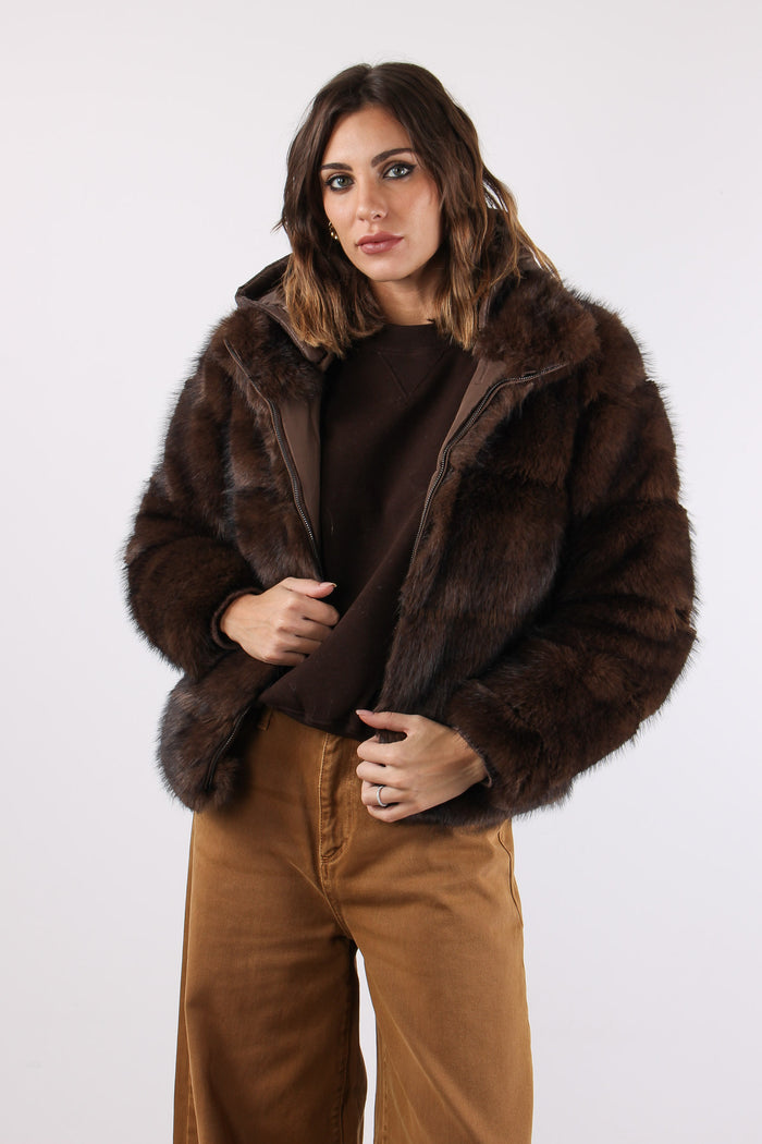 Pelliccia Corta Polsino Maglia Dark Brown-4