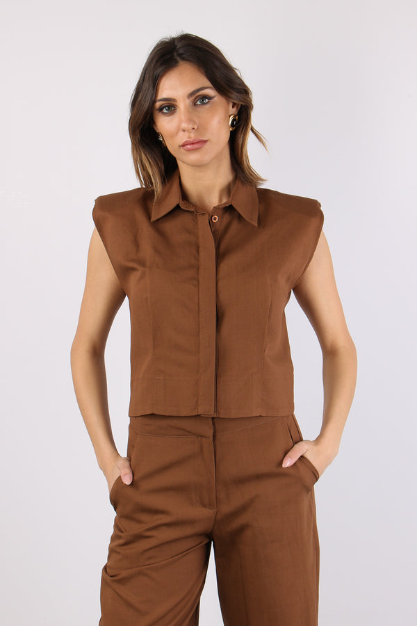 Camicia Smanicata Spalline Terra-2