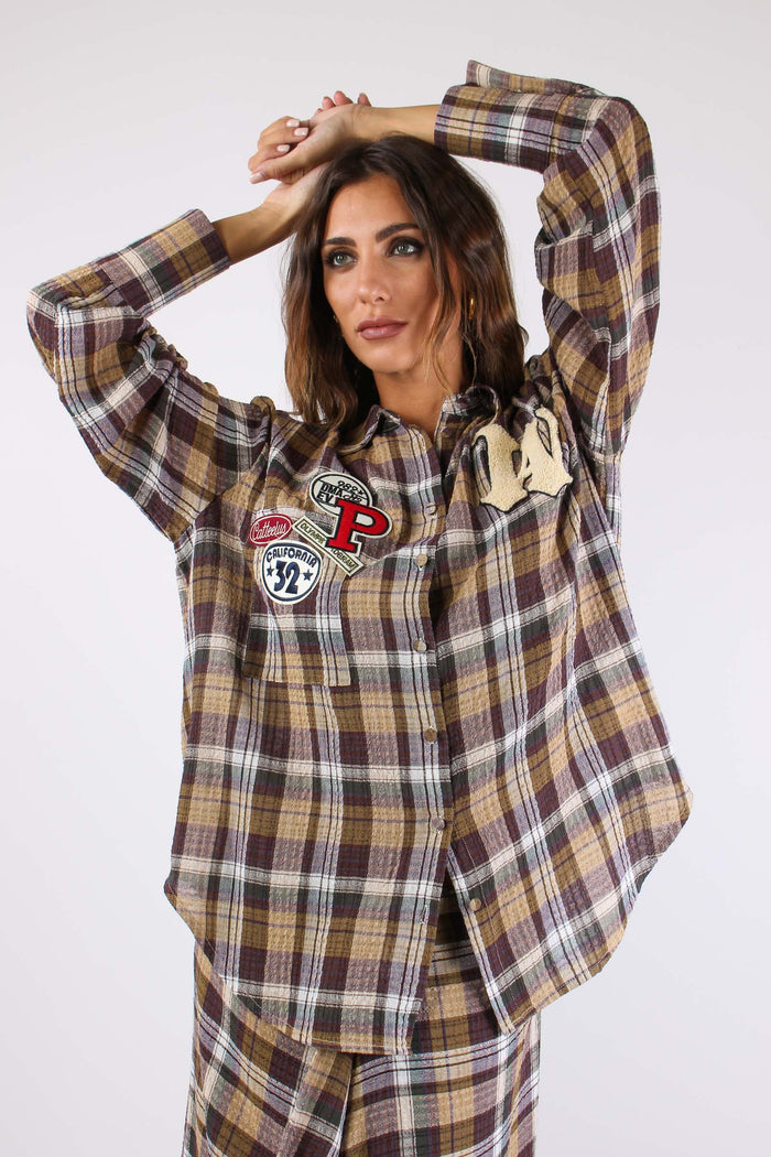 Camicia Check Patch Malva/beige-6