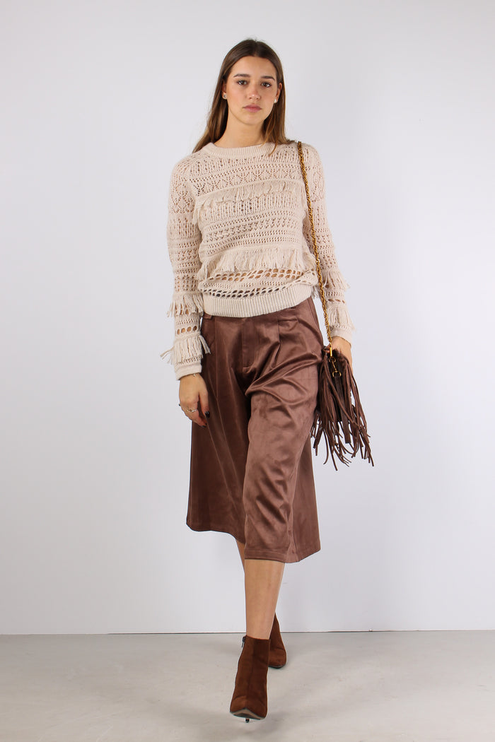 Maglia Frange Traforata Beige-9