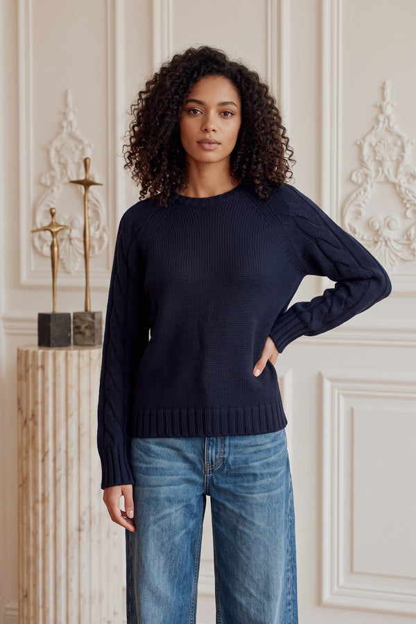 Maglia Treccia Manica 100%lana Blu