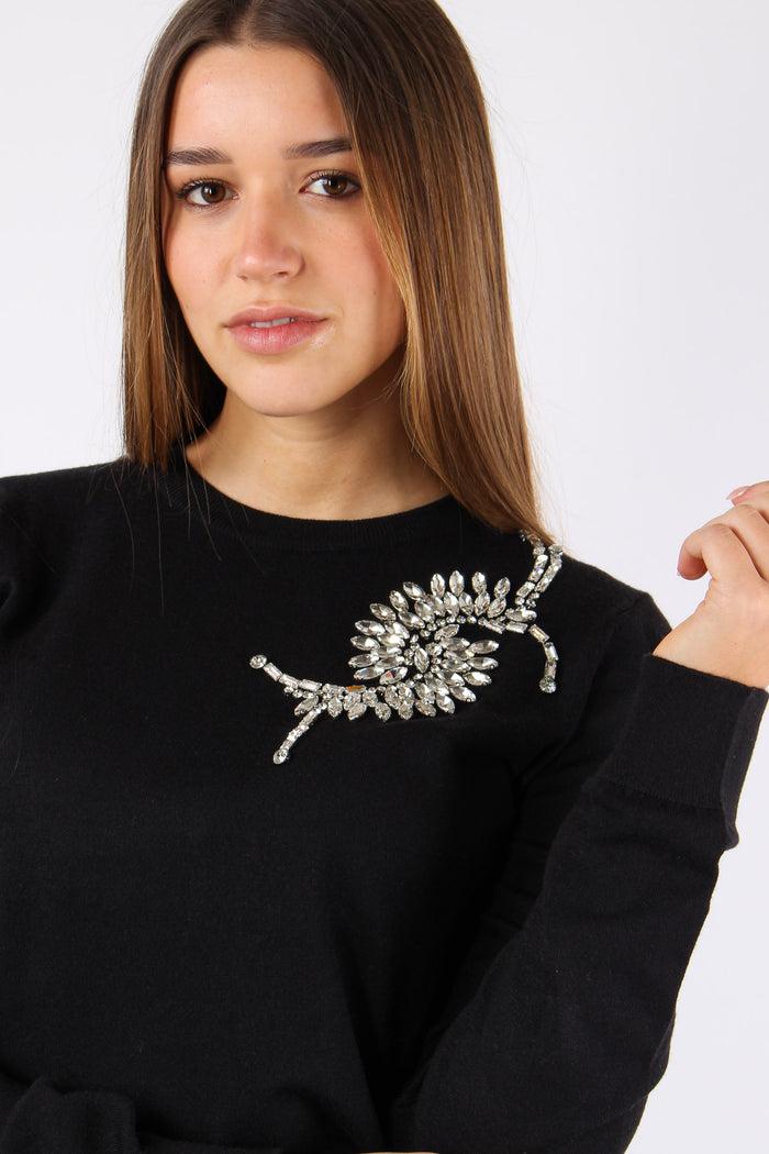 Cretas Maglia Giroccollo Appli Black-10
