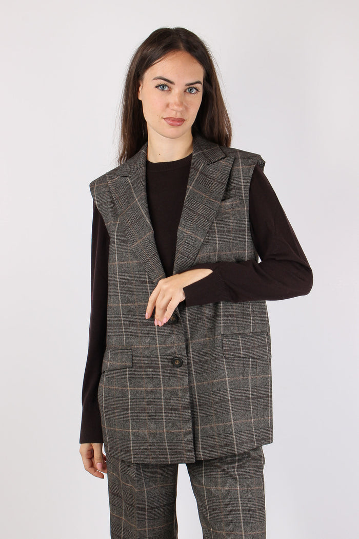 Gilet Lungo Quadri Caffe-2