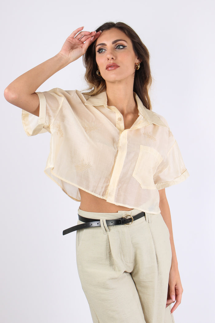 Camicia Corta Mussola Ricamo Naturale-2