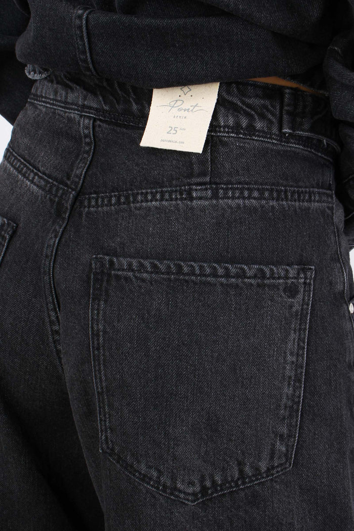 Denim Baggy Wide Bottoni Later Denim Scuro-8