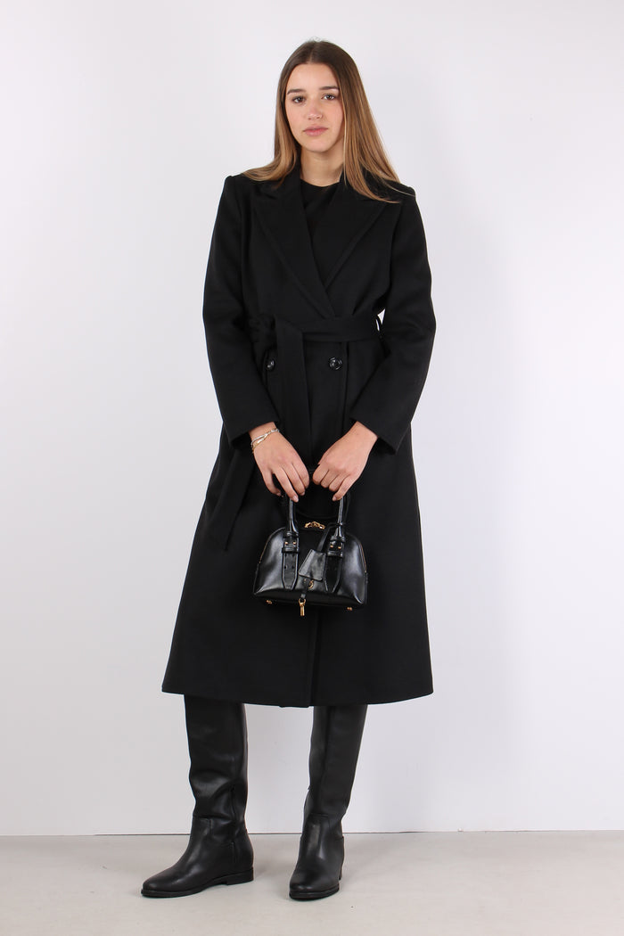 Cappotto Doppiopetto Cintura Nero