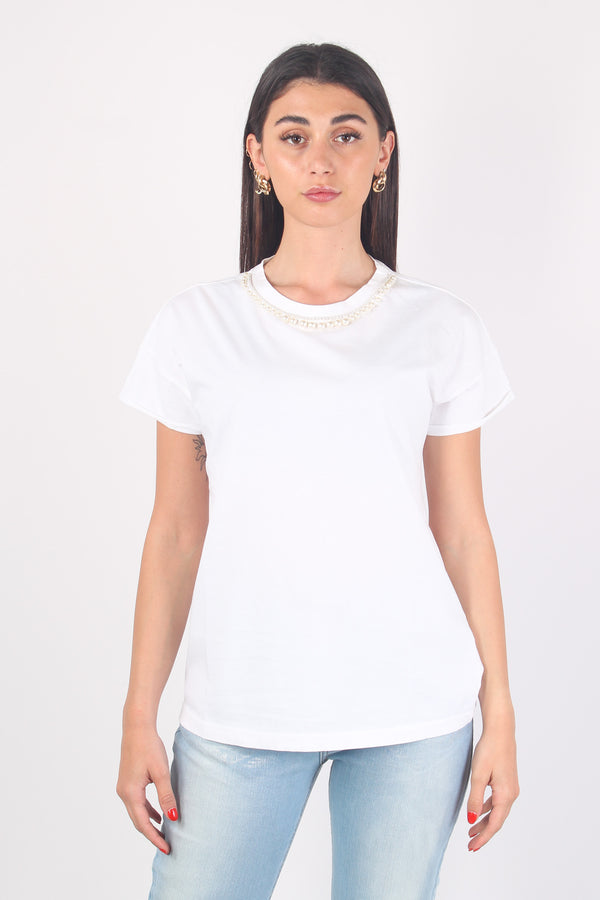 T-shirt Perle Collo Bianco