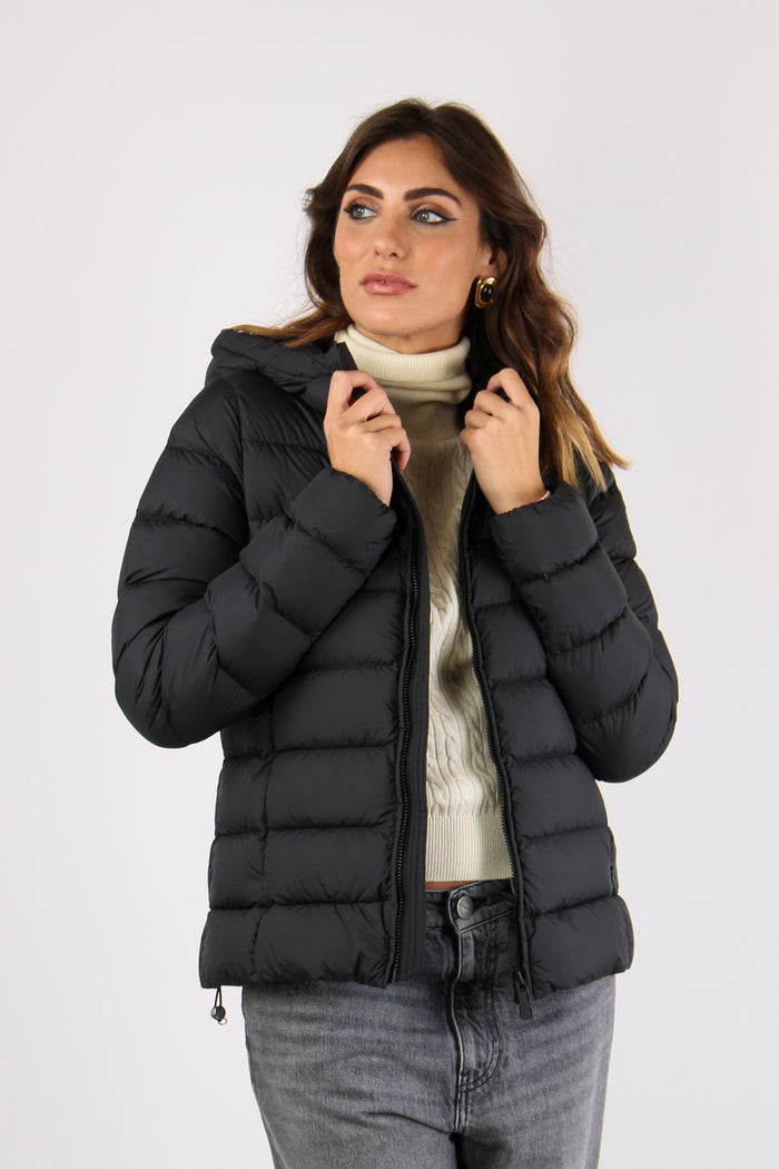 Piumino Corto Tessuto Opaco Nero-3