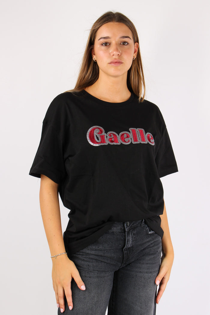 T-shirt Logo Contorno Strass Nero-5