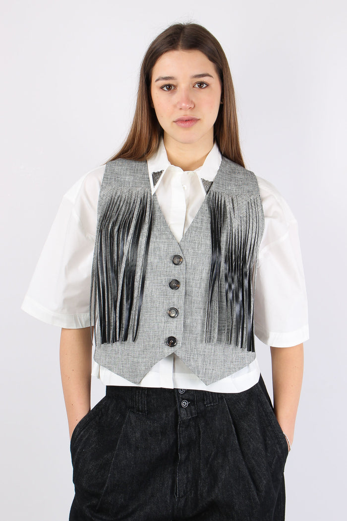 Boretto Gilet Lino Cotone Nero/bianco