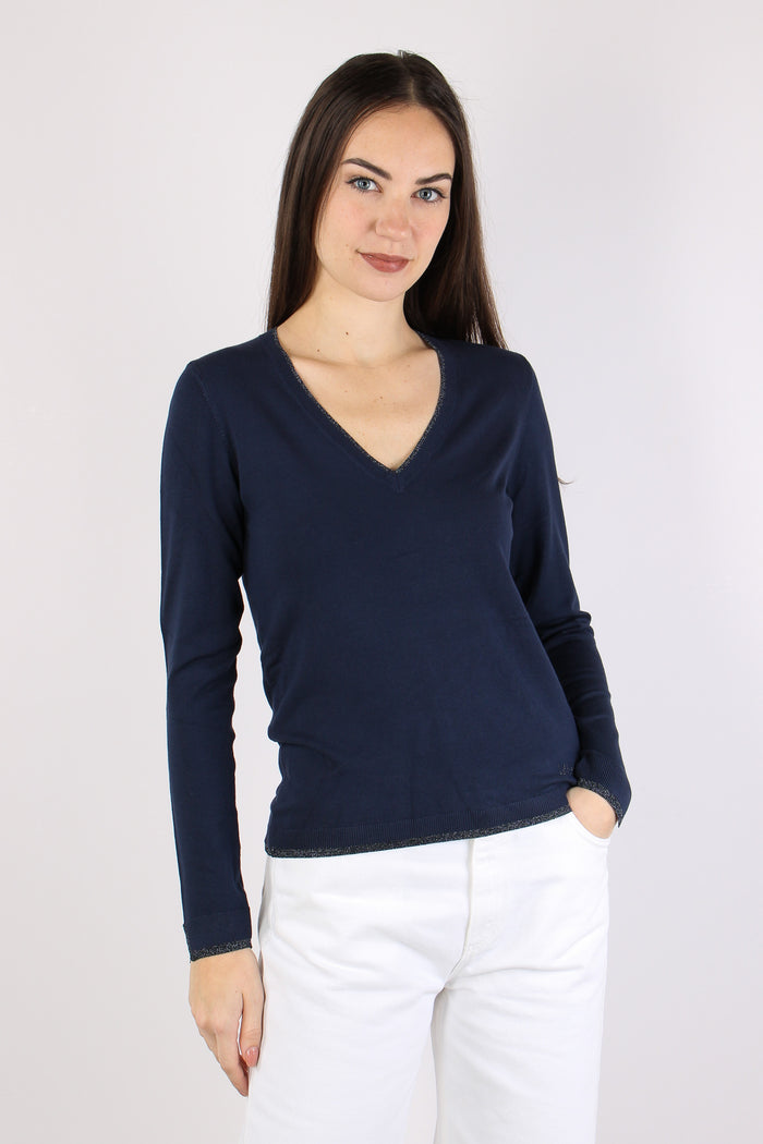 Maglia Scavo V Inserto Lurex Blu Navy-3